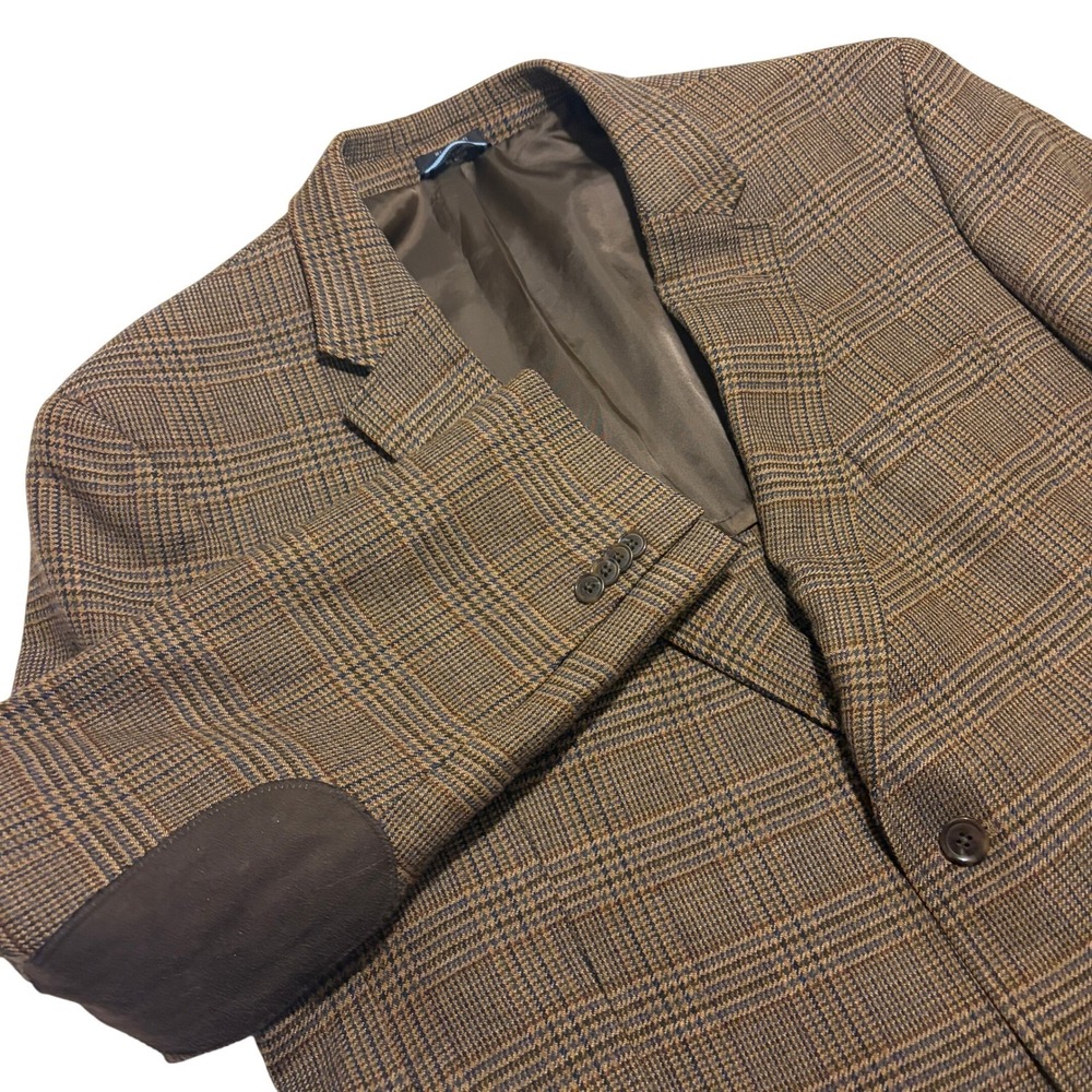 Tommy Hilfiger Mens 48R Brown Glen Plaid 100% Wool Sport Coat Blazer Elbow Patch